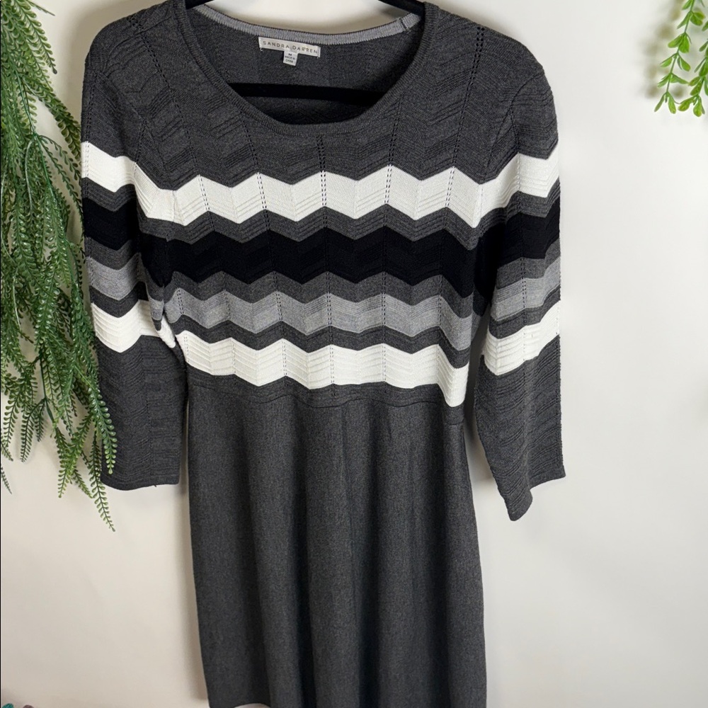 Sandra Darren Gray Chevron Midi Dress